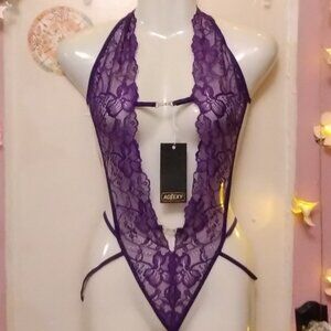 Adsexy (XL) Floral Lace Strappy Rhinestone Accent Bandage Style Lingerie